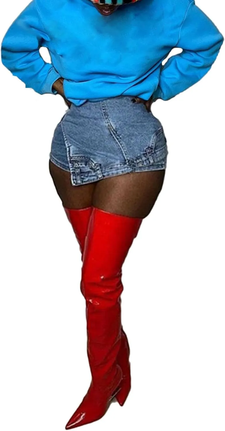 LETSVDO Women's Denim Shorts Cargo Y2k High Waisted Asymmetrical Pockets Jean Wrap Stretchy Skorts Streetwear Summer