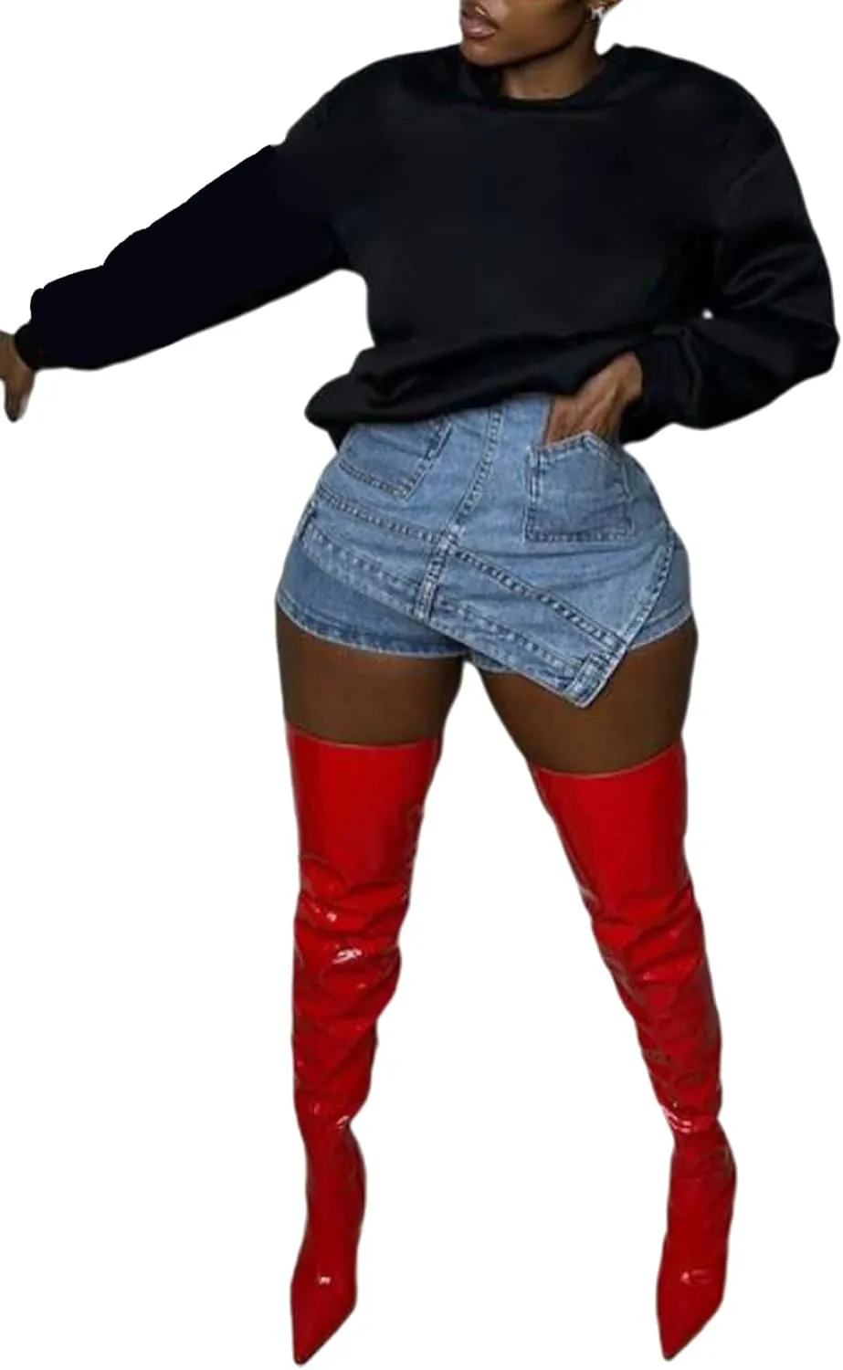 LETSVDO Women's Denim Shorts Cargo Y2k High Waisted Asymmetrical Pockets Jean Wrap Stretchy Skorts Streetwear Summer