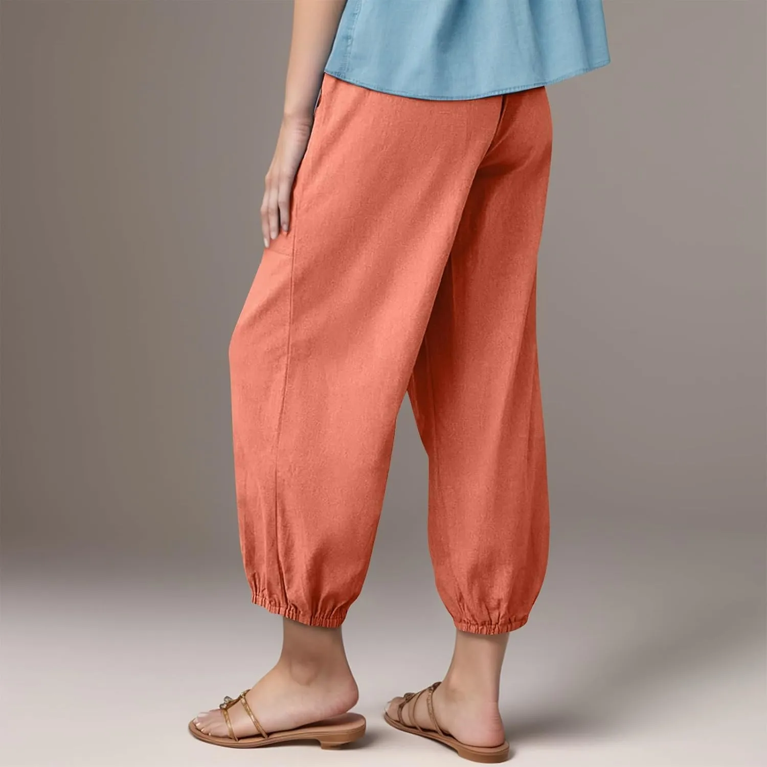 Linen Pants for Women Drawstring Country Concert Trousers with Pockets Tea Party BrunchTheme Park Croped Outfits