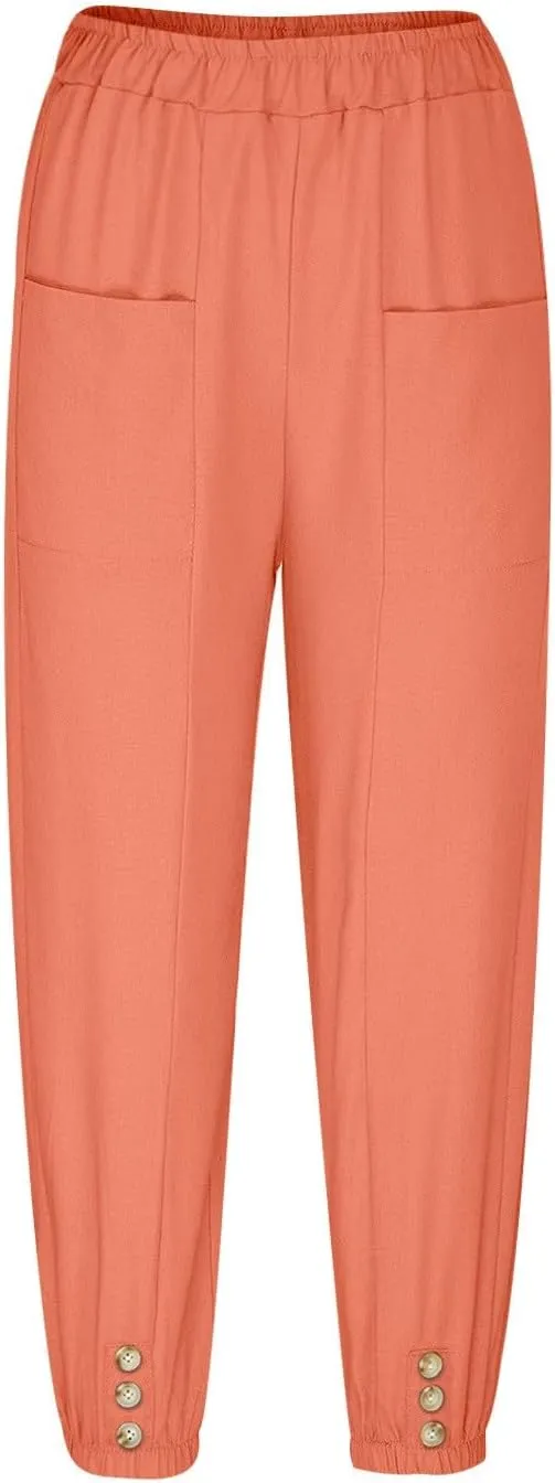 Linen Pants for Women Drawstring Country Concert Trousers with Pockets Tea Party BrunchTheme Park Croped Outfits