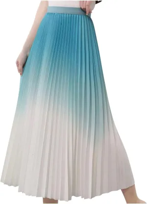 Long Skirts for Women Trendy High Waisted A Line Maxi Skirt Casual Gradient Flowy Pleated Vacation Boho Beach Skirt