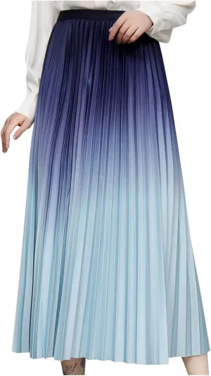 Long Skirts for Women Trendy High Waisted A Line Maxi Skirt Casual Gradient Flowy Pleated Vacation Boho Beach Skirt