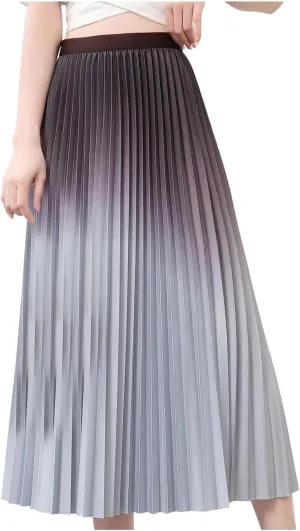 Long Skirts for Women Trendy High Waisted A Line Maxi Skirt Casual Gradient Flowy Pleated Vacation Boho Beach Skirt