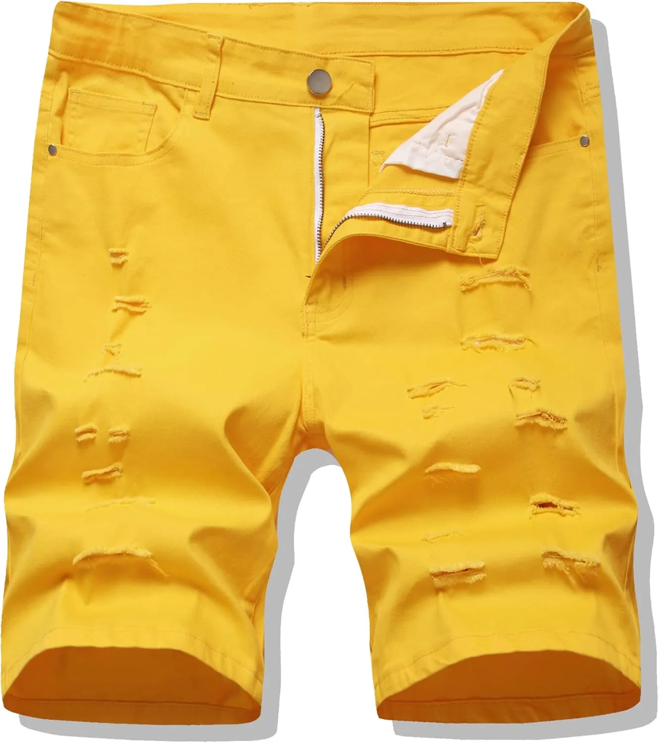 LONGBIDA Men's Ripped Shorts Jeans Loose Fit Classic Stretch Destroyed Casual Denim Short
