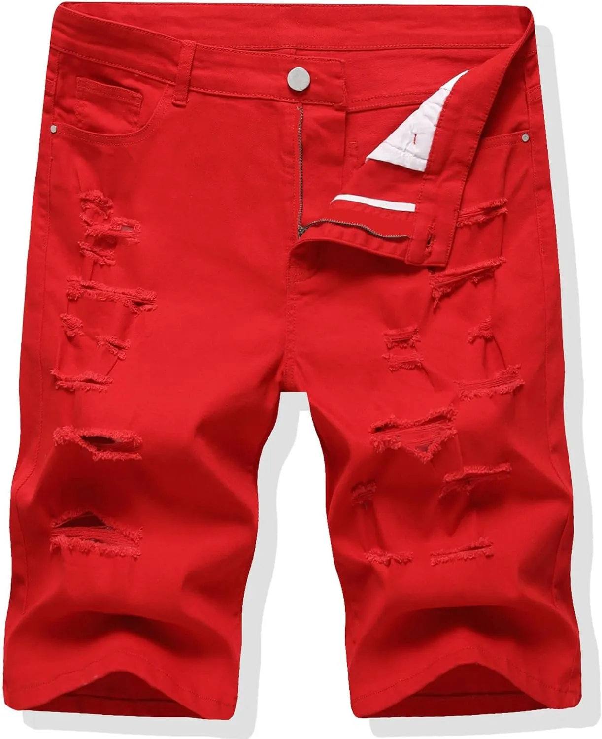 LONGBIDA Men's Ripped Shorts Jeans Loose Fit Classic Stretch Destroyed Casual Denim Short
