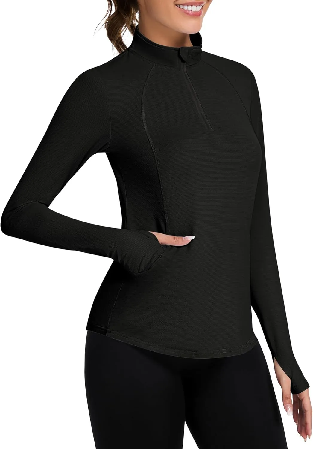 Loovoo Long Sleeve UPF50  Workout Tops Sun Protection 1/4 Zip Summer Quick Dry Hiking Shirts Lightweight Pullover Women