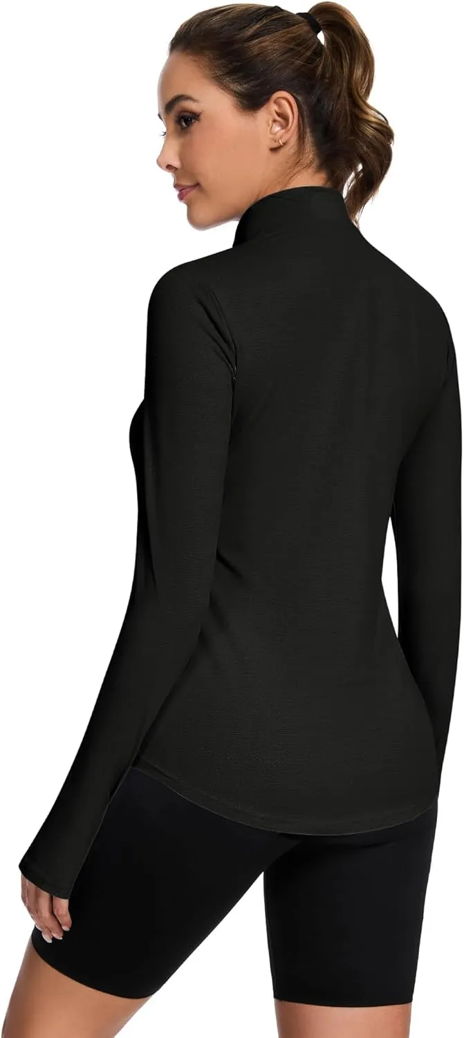 Loovoo Long Sleeve UPF50  Workout Tops Sun Protection 1/4 Zip Summer Quick Dry Hiking Shirts Lightweight Pullover Women