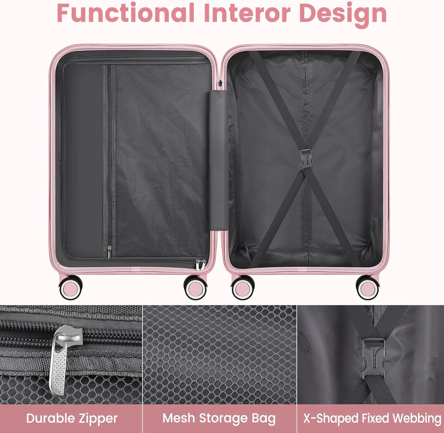 Luggage Sets with Spinner Wheels (20/24/28 Inch), PP ABS Suitcase Sets