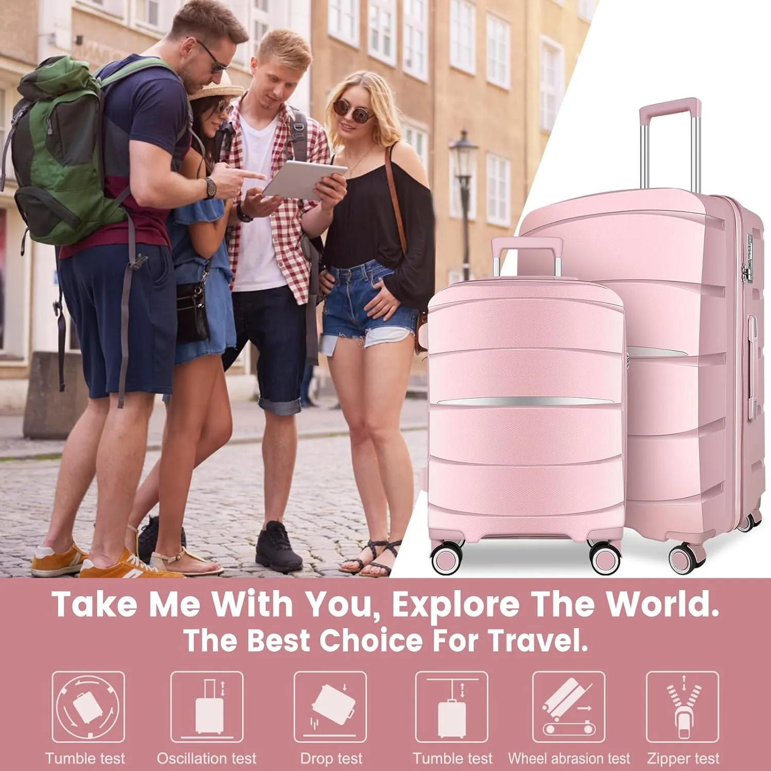 Luggage Sets with Spinner Wheels (20/24/28 Inch), PP ABS Suitcase Sets
