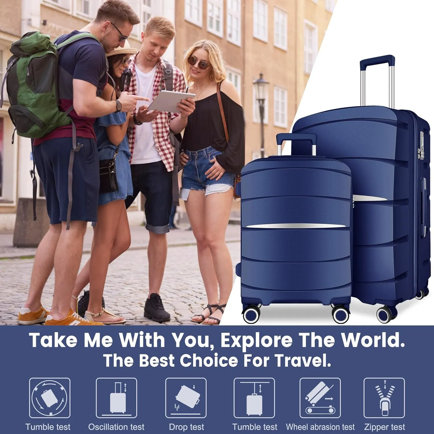 Luggage Sets with Spinner Wheels (20/24/28 Inch), PP ABS Suitcase Sets