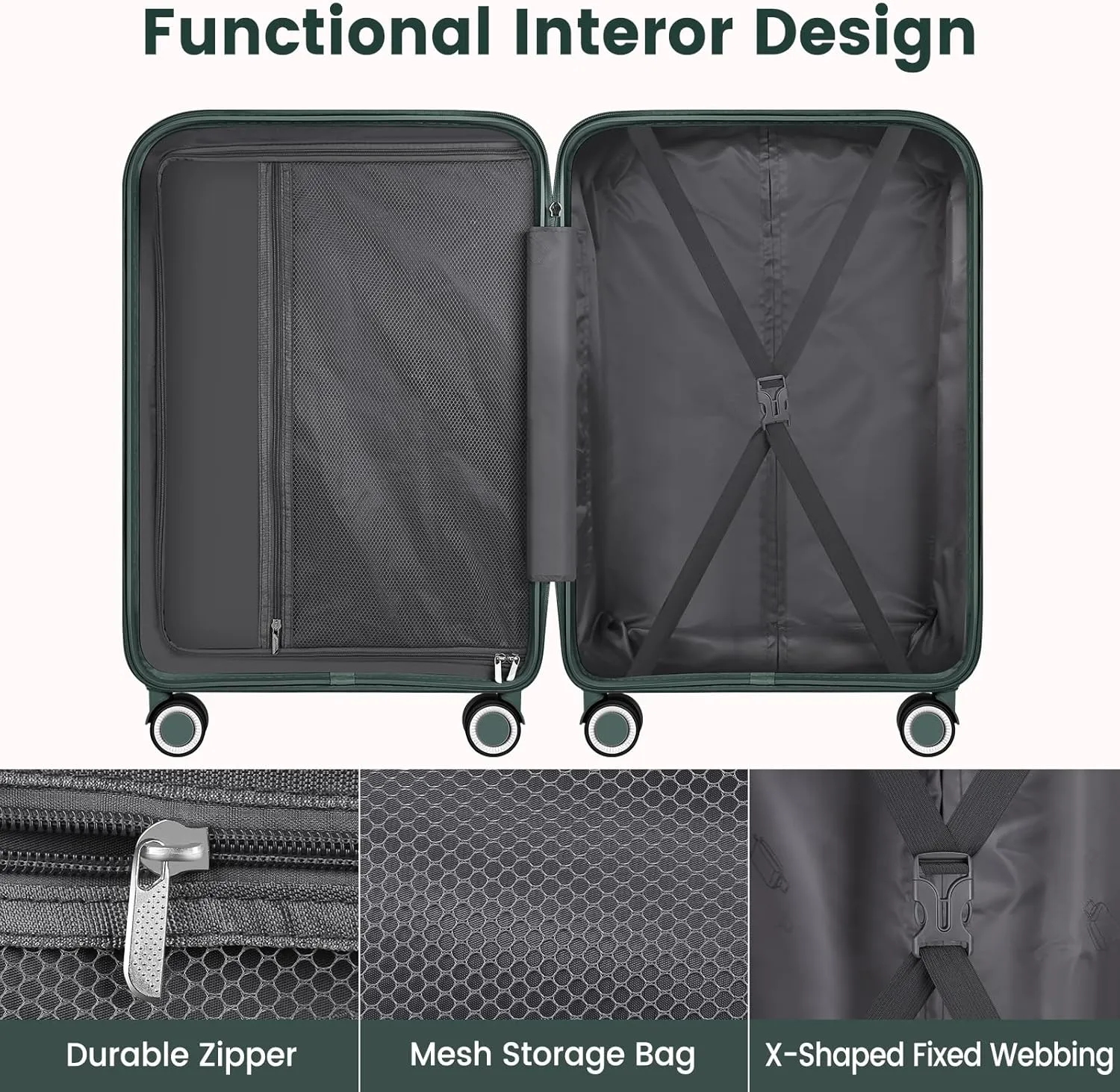 Luggage Sets with Spinner Wheels (20/24/28 Inch), PP ABS Suitcase Sets