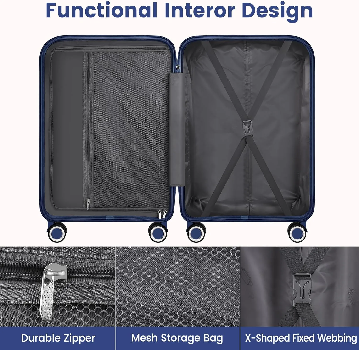 Luggage Sets with Spinner Wheels (20/24/28 Inch), PP ABS Suitcase Sets