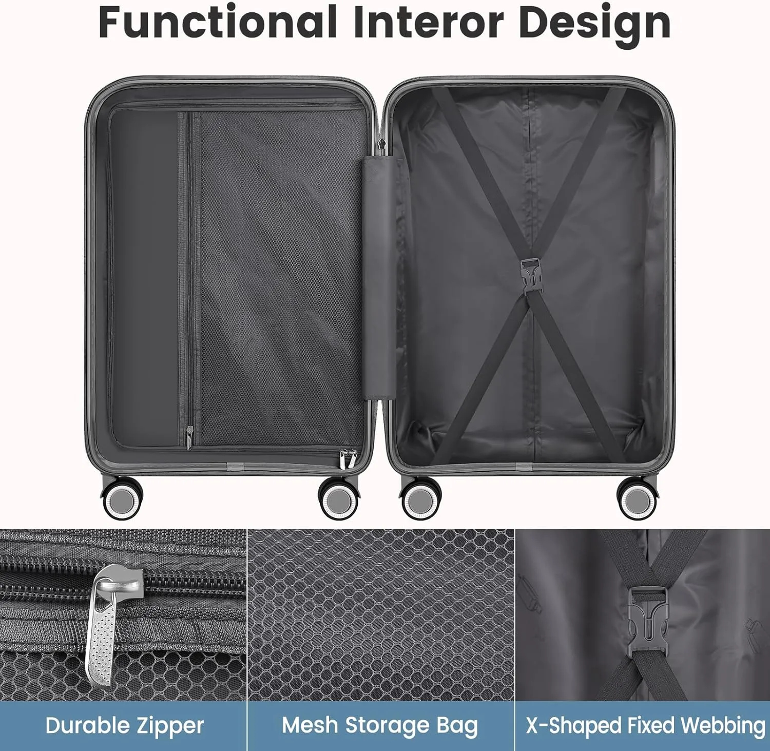Luggage Sets with Spinner Wheels (20/24/28 Inch), PP ABS Suitcase Sets