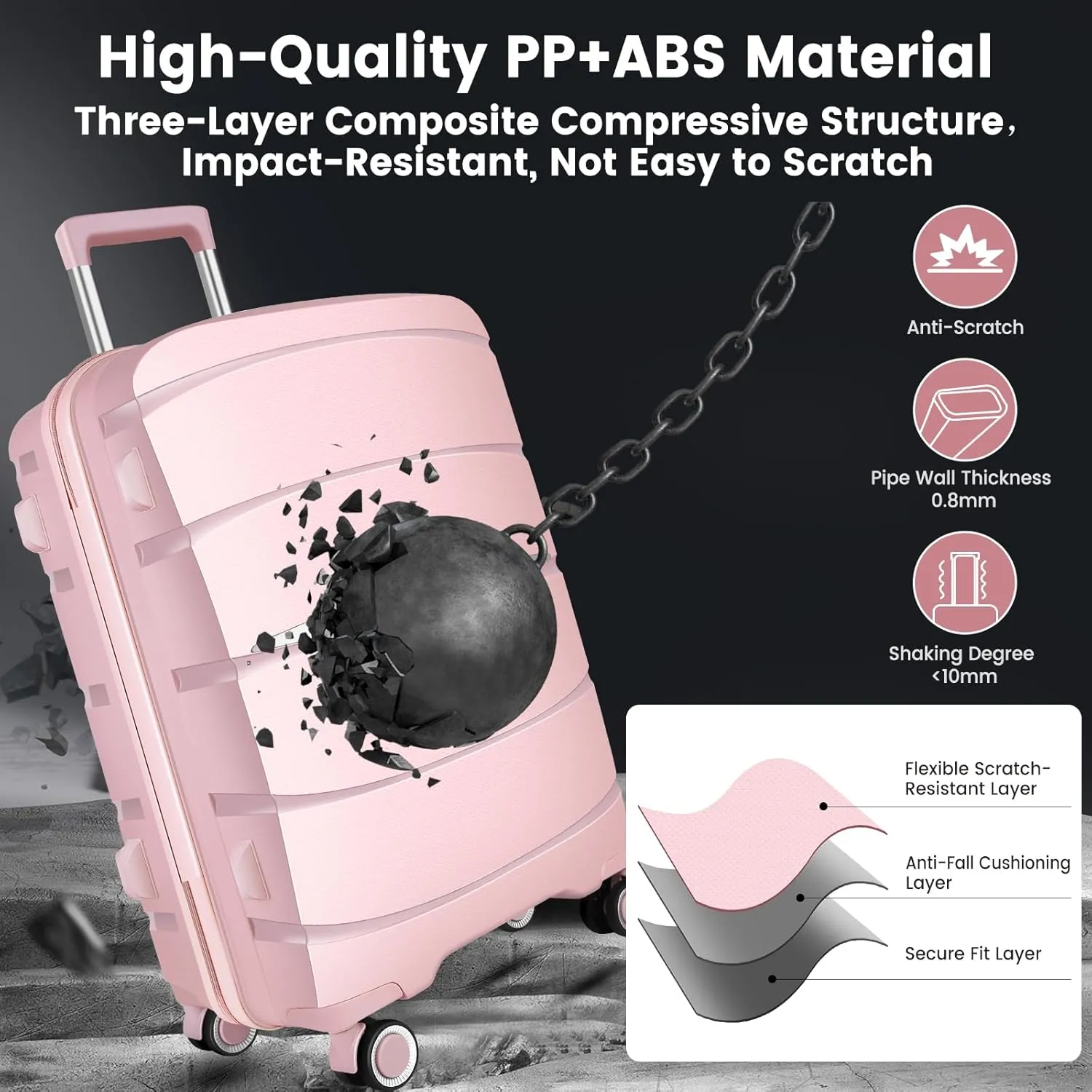 Luggage Sets with Spinner Wheels (20/24/28 Inch), PP ABS Suitcase Sets