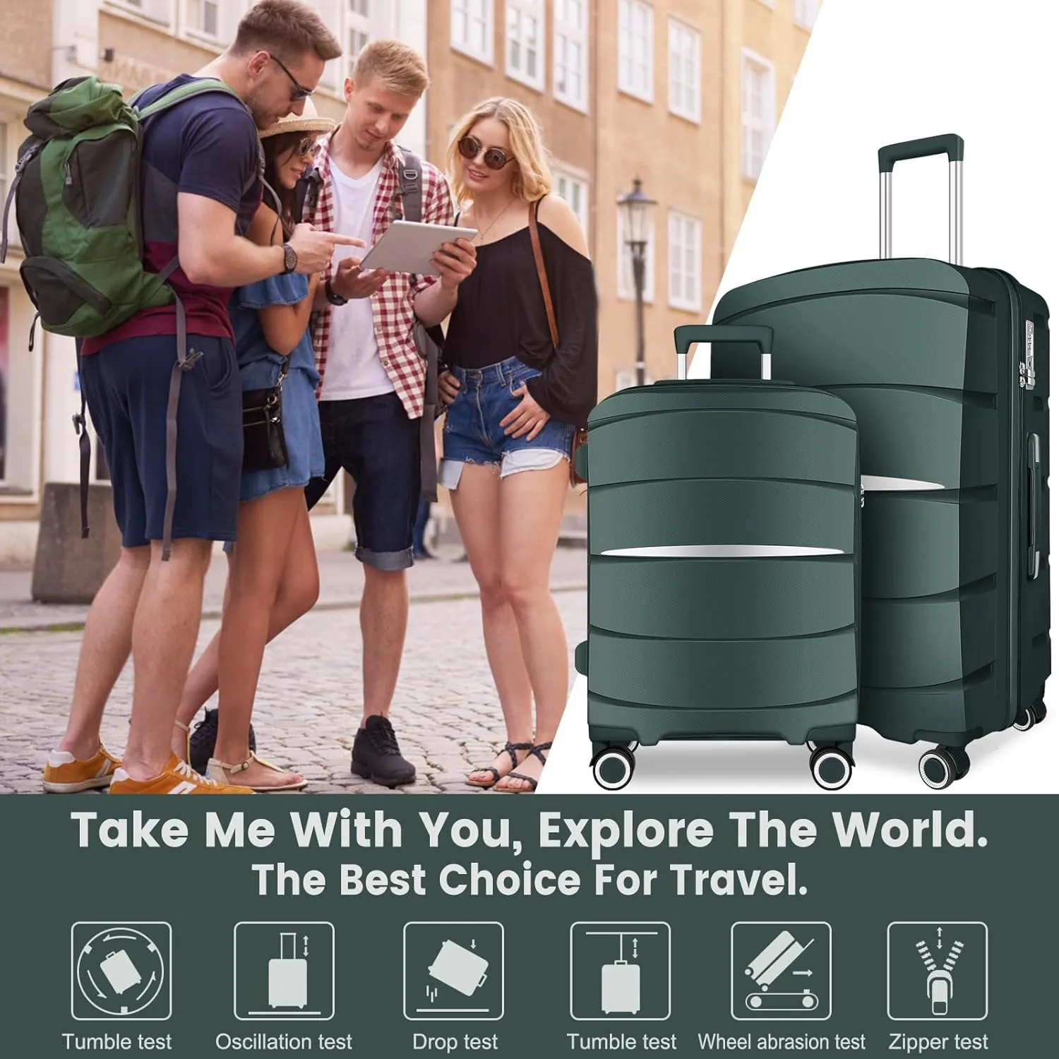 Luggage Sets with Spinner Wheels (20/24/28 Inch), PP ABS Suitcase Sets
