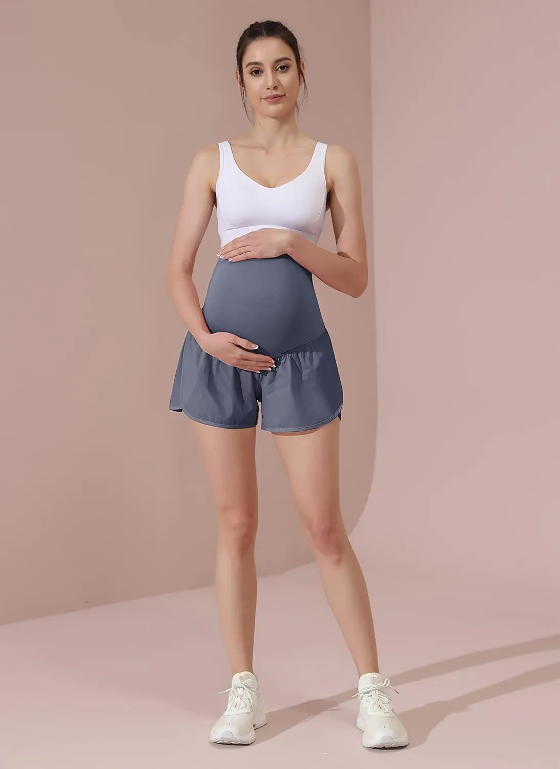 Maacie Women Maternity Layered Fast Drying Yoga Shorts with Liner Inner Pocket