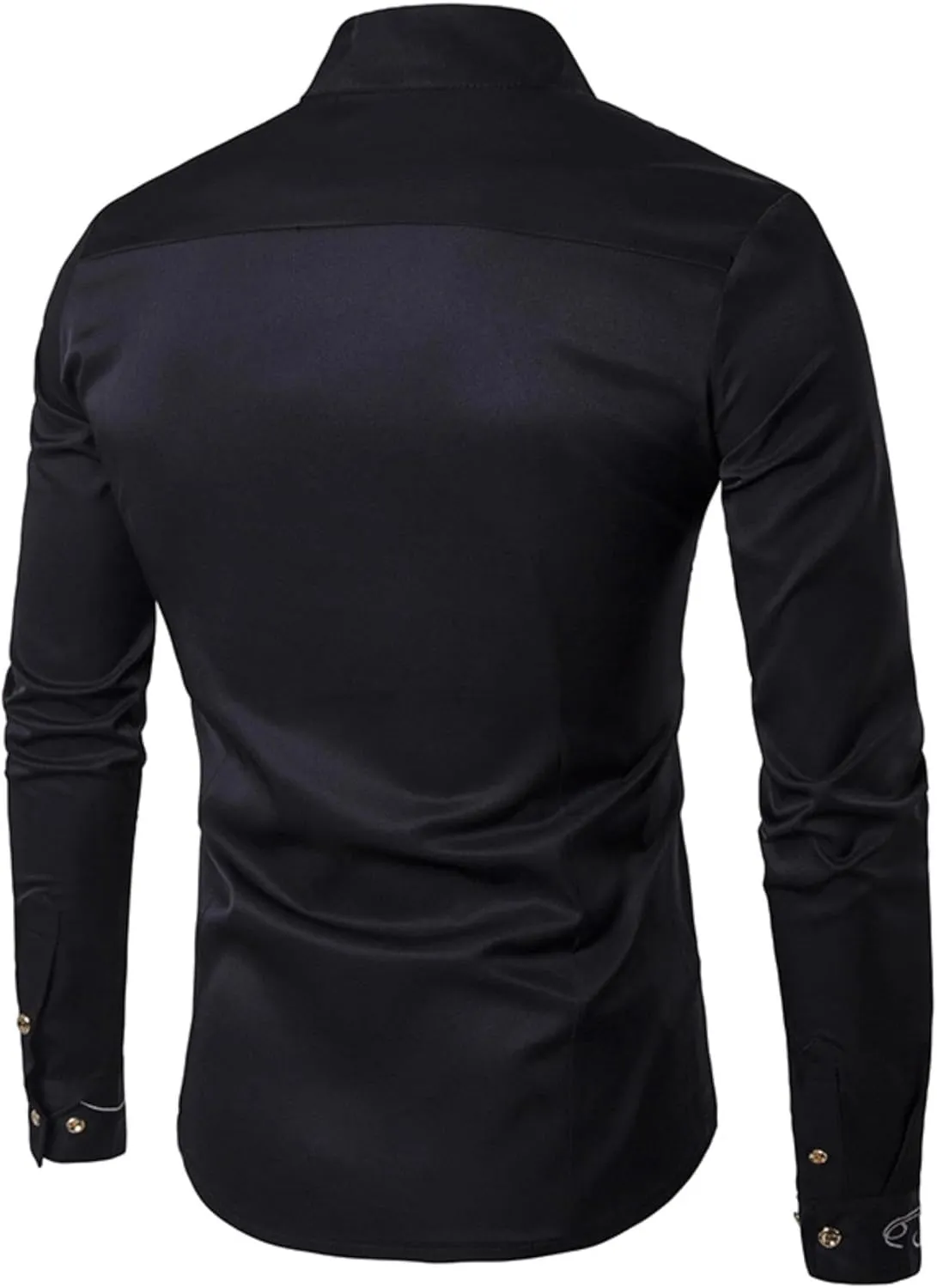 Maiyifu-GJ Men's Irregular Hem Slim Fit Shirt Long Sleeve Button Down Muscle Shirts Casual Retro Banded Collar Dress Shirt
