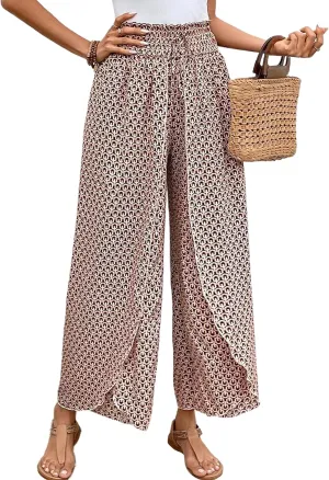 Mansy Women Casual High Waist Split Wide Leg Pants Summer Floral Long Palazzo Pants Lounge Beach Trousers