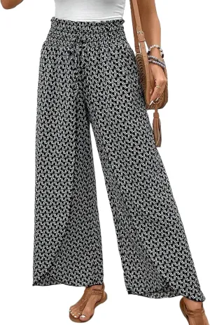 Mansy Women Casual High Waist Split Wide Leg Pants Summer Floral Long Palazzo Pants Lounge Beach Trousers