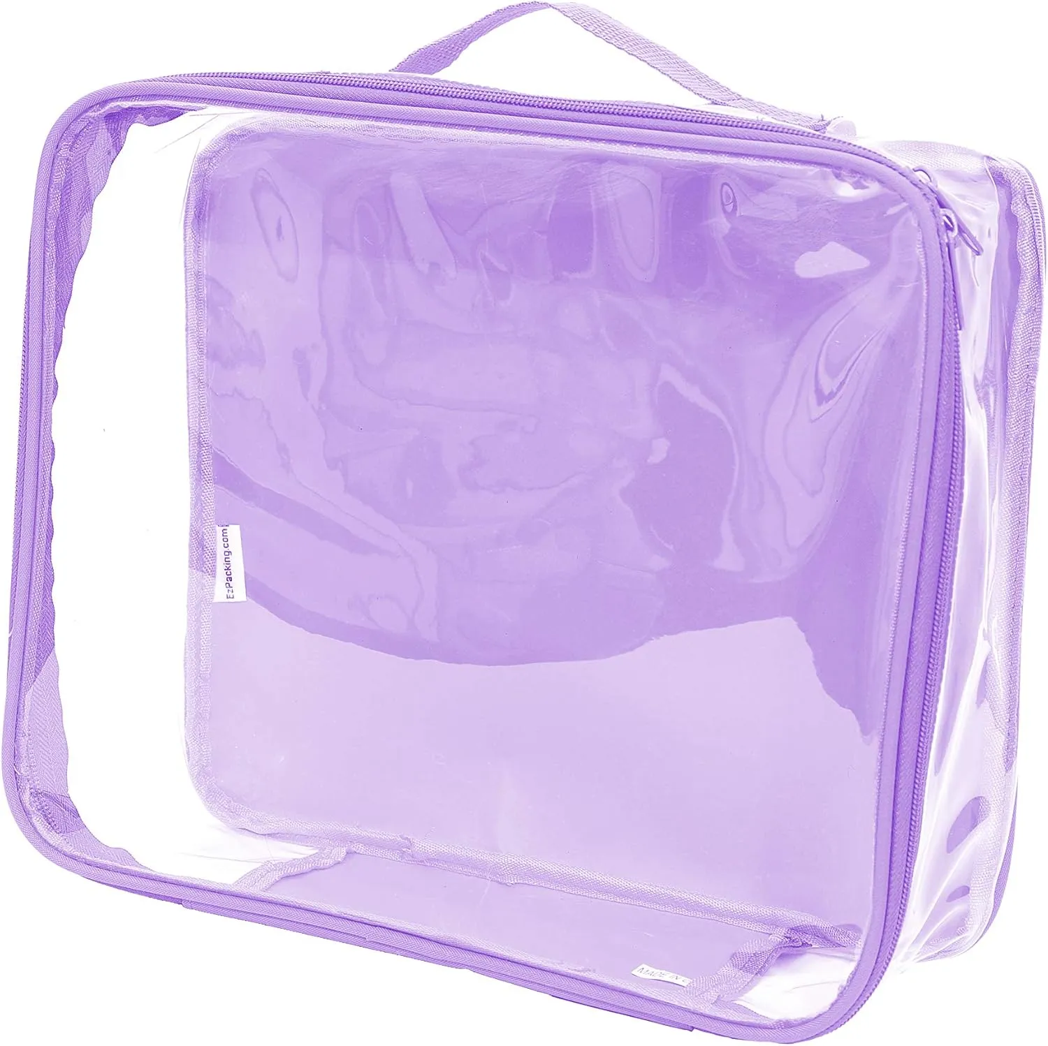 Medium Clear Travel Packing Cube/See-Through Clothes Organizer for Carry on & Checked Suitcase, RV or Camping/Transparent Storage Cell/Doll Storage/Game Day Stadium Approved (Lilac)