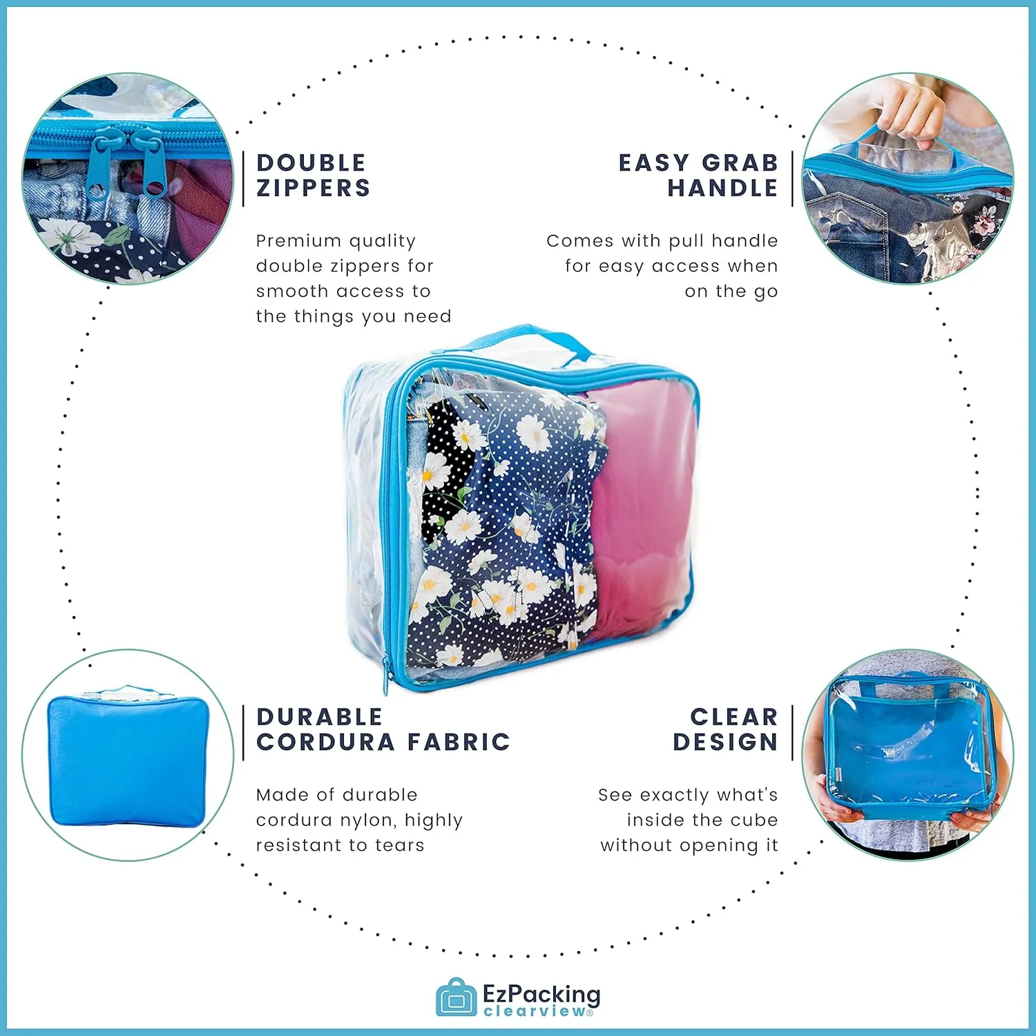 Medium Clear Travel Packing Cube/See-Through Clothes Organizer for Carry on & Checked Suitcase, RV or Camping/Transparent Storage Cell/Doll Storage/Game Day Stadium Approved (Lilac)