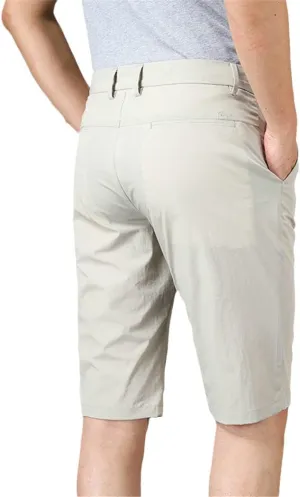 Men Summer Casual Solid Color Pants Slim Fit Mid Straight Knee Shorts Plus Size Beige