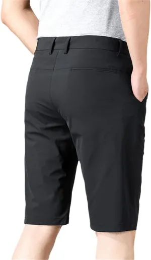 Men Summer Casual Solid Color Pants Slim Fit Mid Straight Knee Shorts Plus Size Black