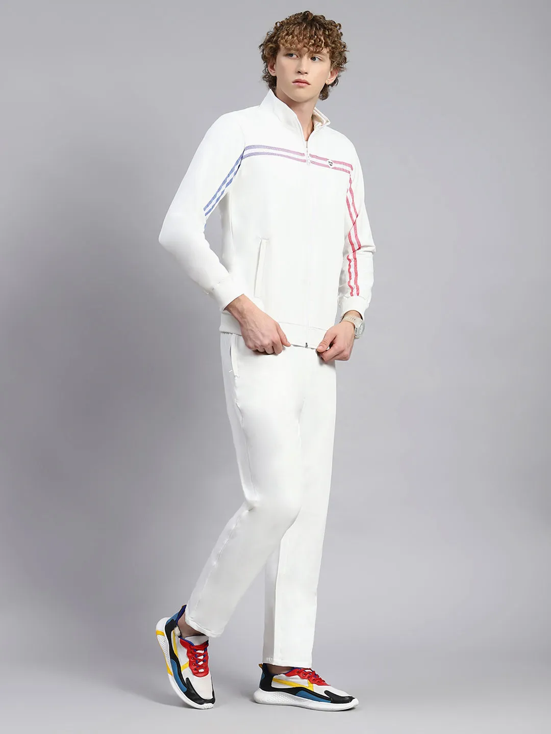 Men White Plain Tracksuit