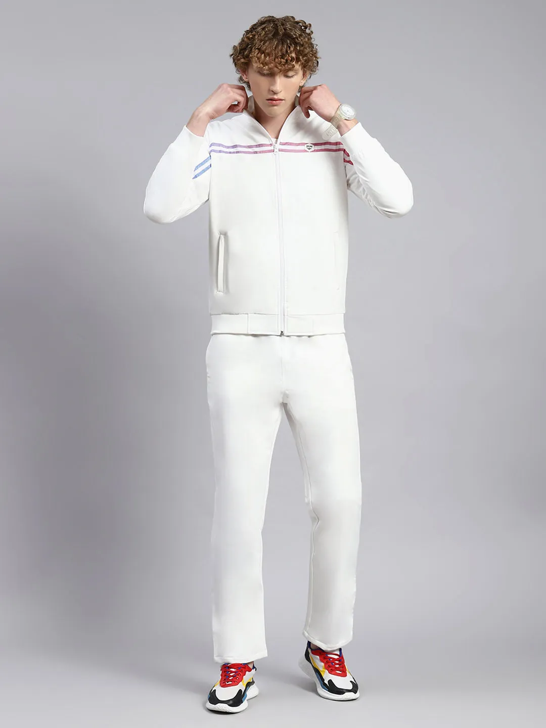 Men White Plain Tracksuit