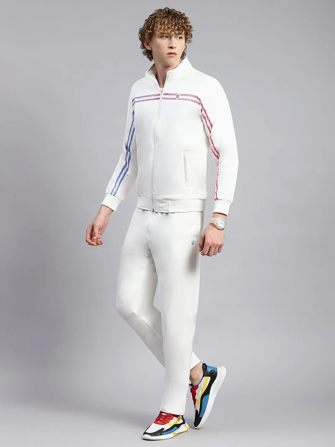 Men White Plain Tracksuit