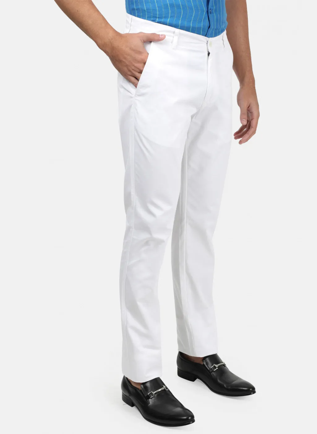 Men White Plain Trousers