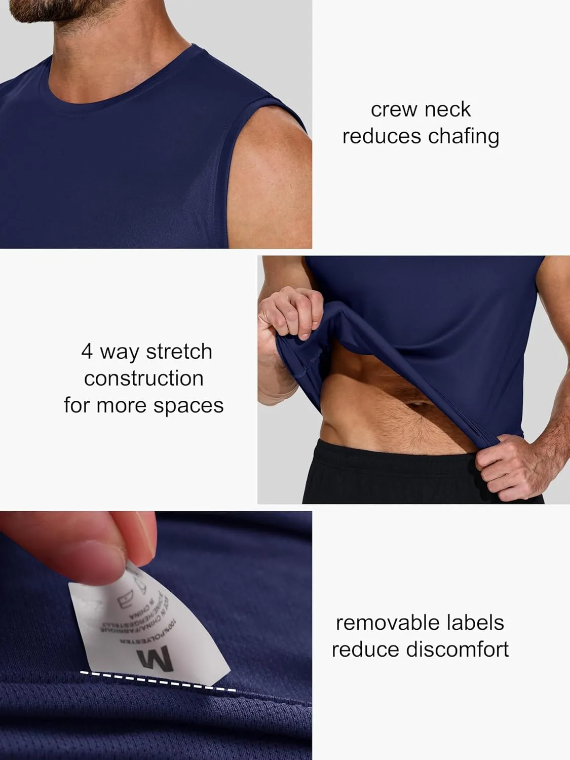 Men's 5 Pack Dry Fit Quick Dry Tech Performance Sleeveless T Shirts Mesh Workout Gym Muscle Running Tank Tops