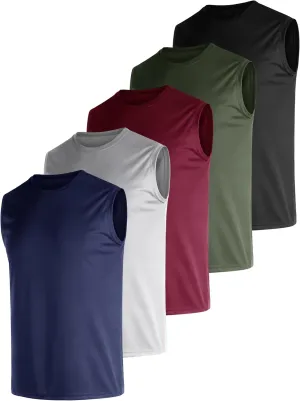 Men's 5 Pack Dry Fit Quick Dry Tech Performance Sleeveless T Shirts Mesh Workout Gym Muscle Running Tank Tops