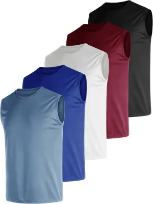 Men's 5 Pack Dry Fit Quick Dry Tech Performance Sleeveless T Shirts Mesh Workout Gym Muscle Running Tank Tops
