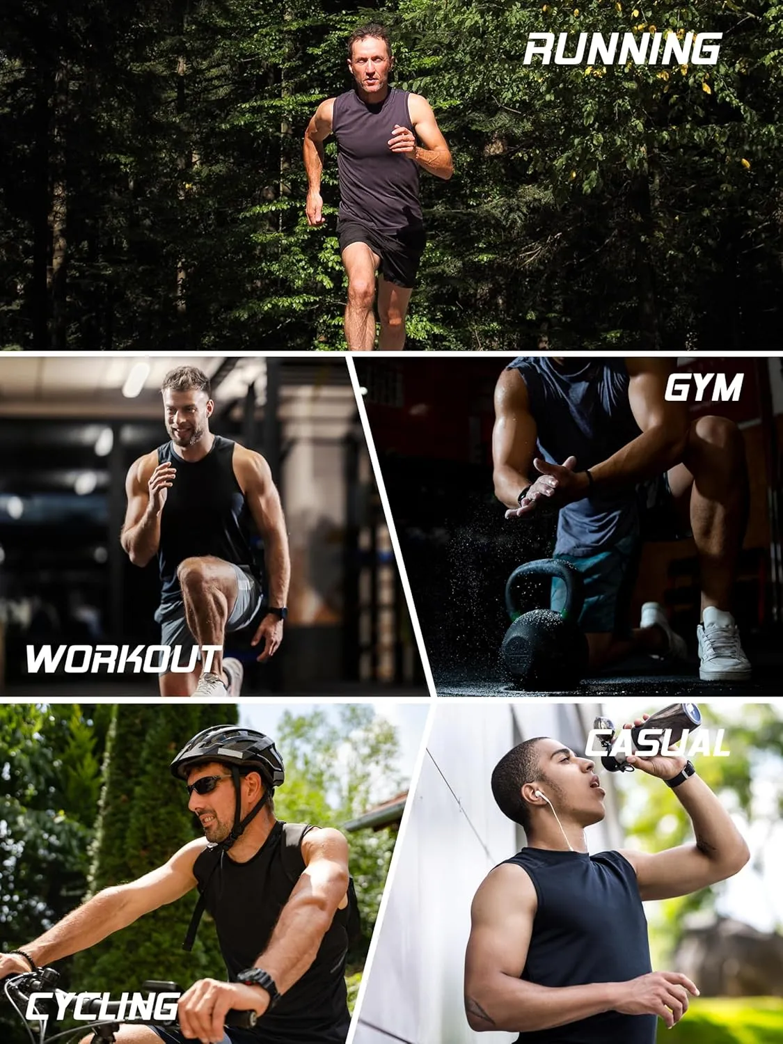 Men's 5 Pack Dry Fit Quick Dry Tech Performance Sleeveless T Shirts Mesh Workout Gym Muscle Running Tank Tops