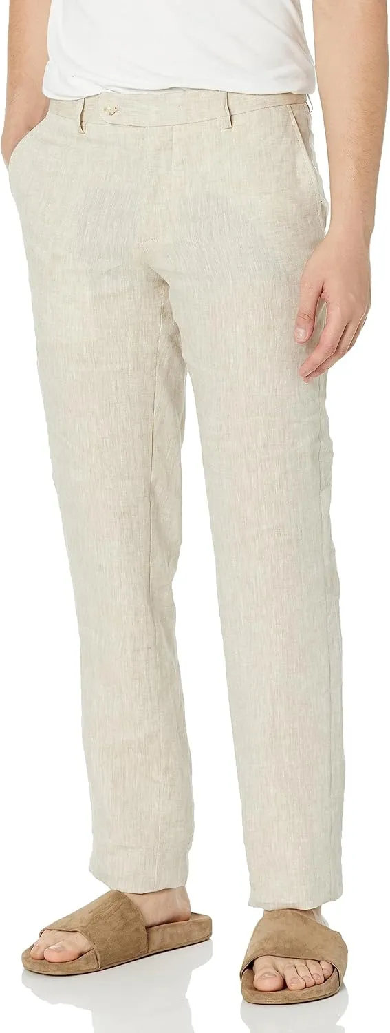 Men's Andrew Flat Front Aim Active Inspired Movement Delave Linen Suit Separate Pants Modern Fit