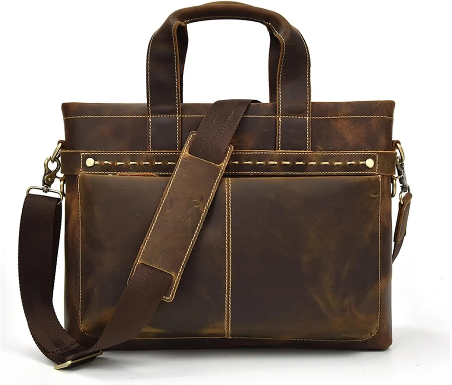Men's Briefcase Vintage Leather Men's 15-inch Laptop Commuter Tote Top Layer Cowhide Shoulder Bag