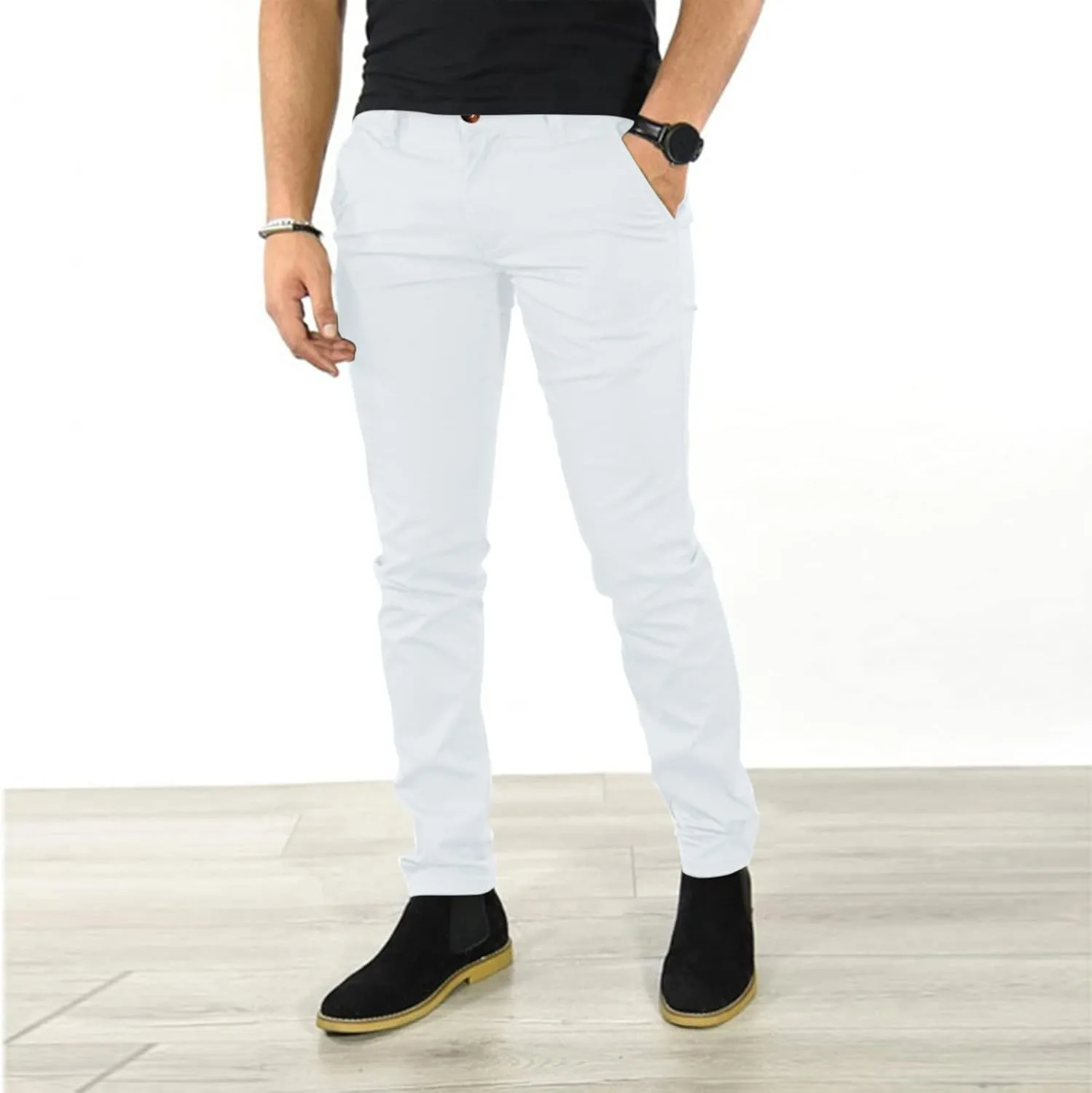 Mens Casual Stretch Dress Pants Slim Fit Solid Color Skinny Long Work Pant Flat-Front Business Golf Dress Chinos Pant