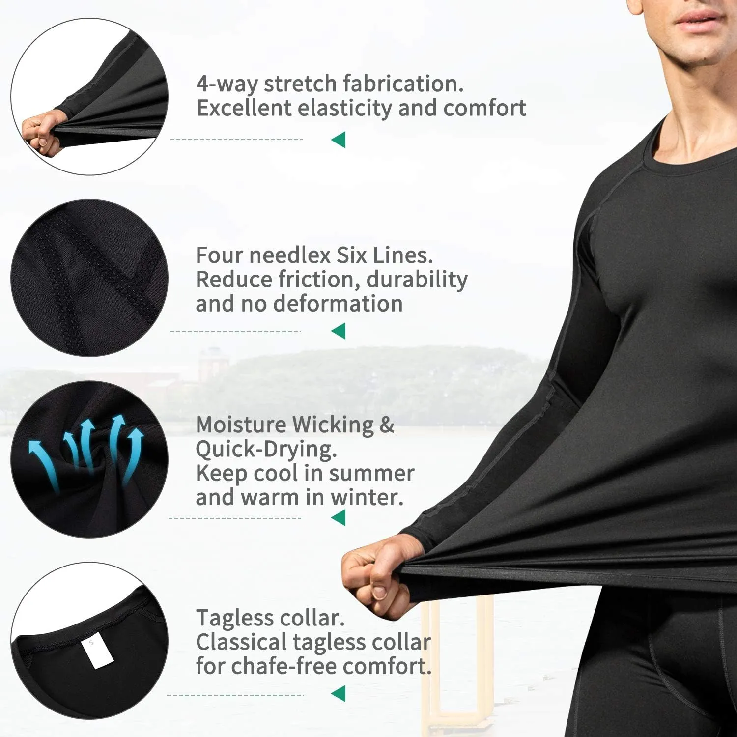 Men's Compression Shirts Long Sleeve Athletic Workout Tops Gym Undershirts Active Sports Baselayers