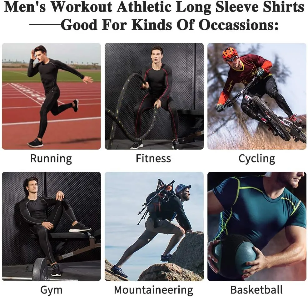 Men's Compression Shirts Long Sleeve Athletic Workout Tops Gym Undershirts Active Sports Baselayers