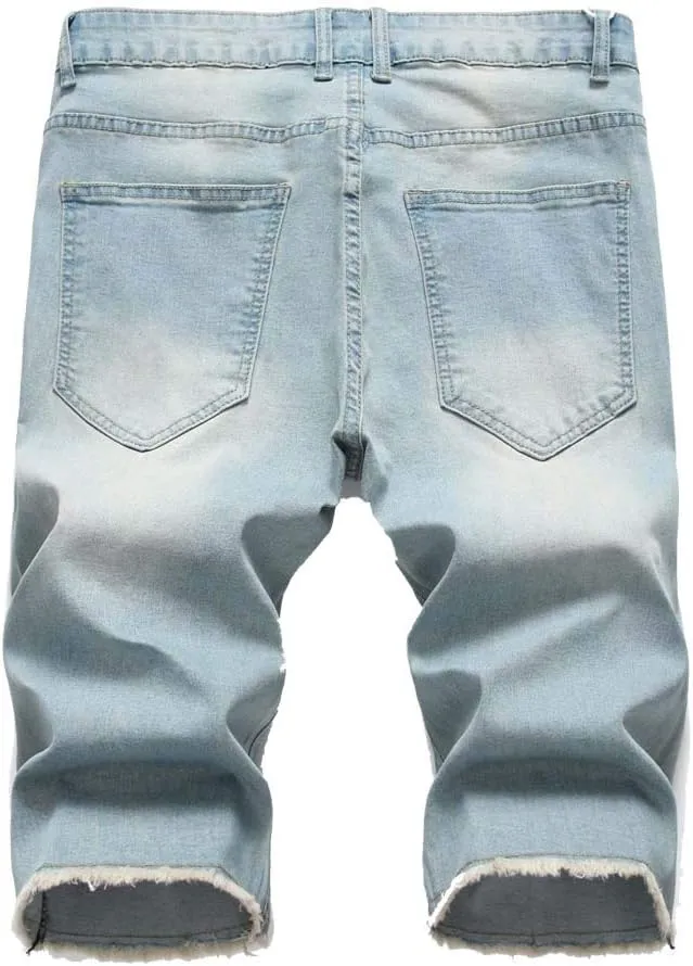 Men's Distressed Jean Shorts Casual Ripped Summer Denim Short Pants with Pockets
