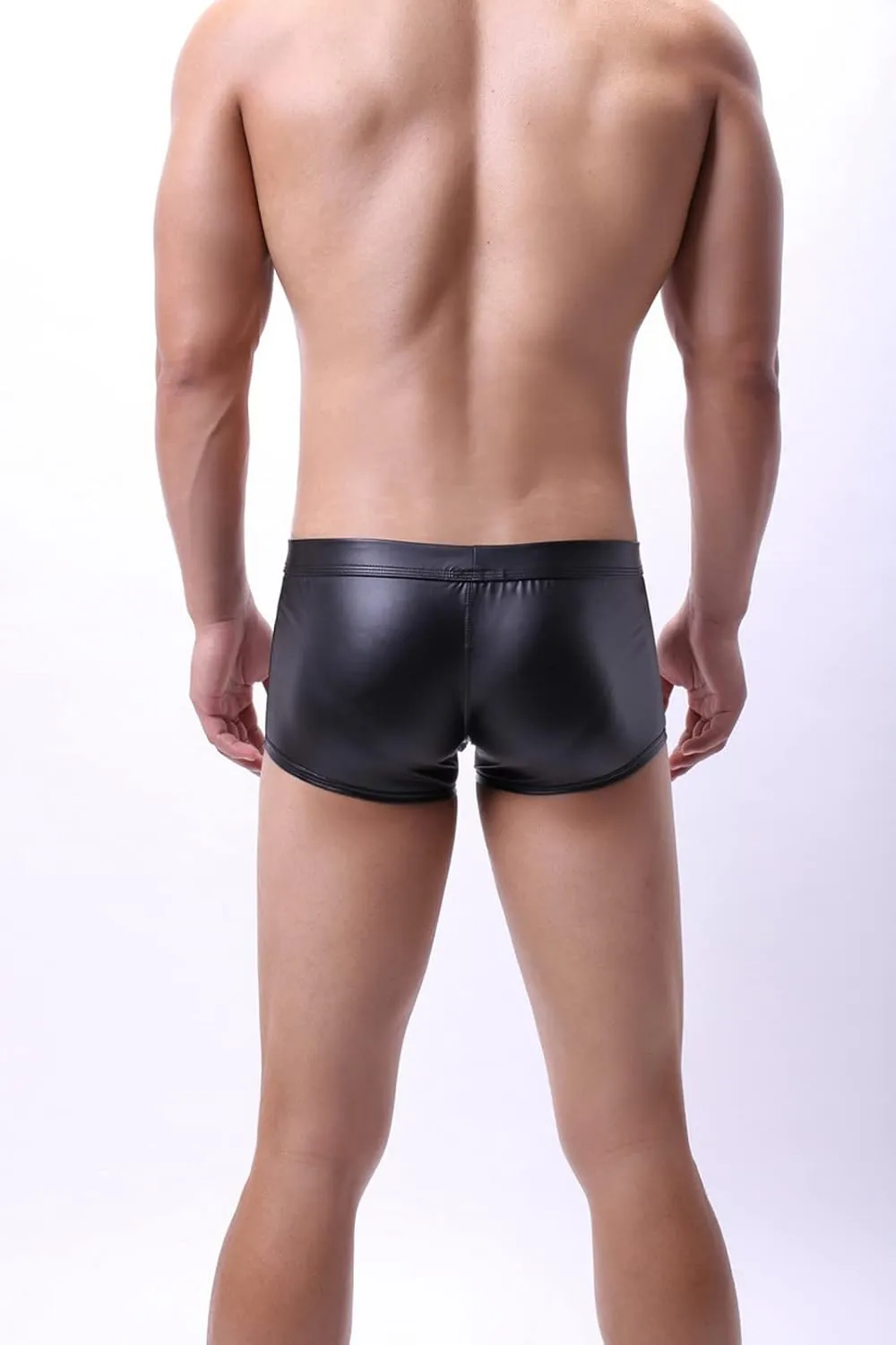 Men's Faux Leather Low Rise Shorts Detachable Briefs