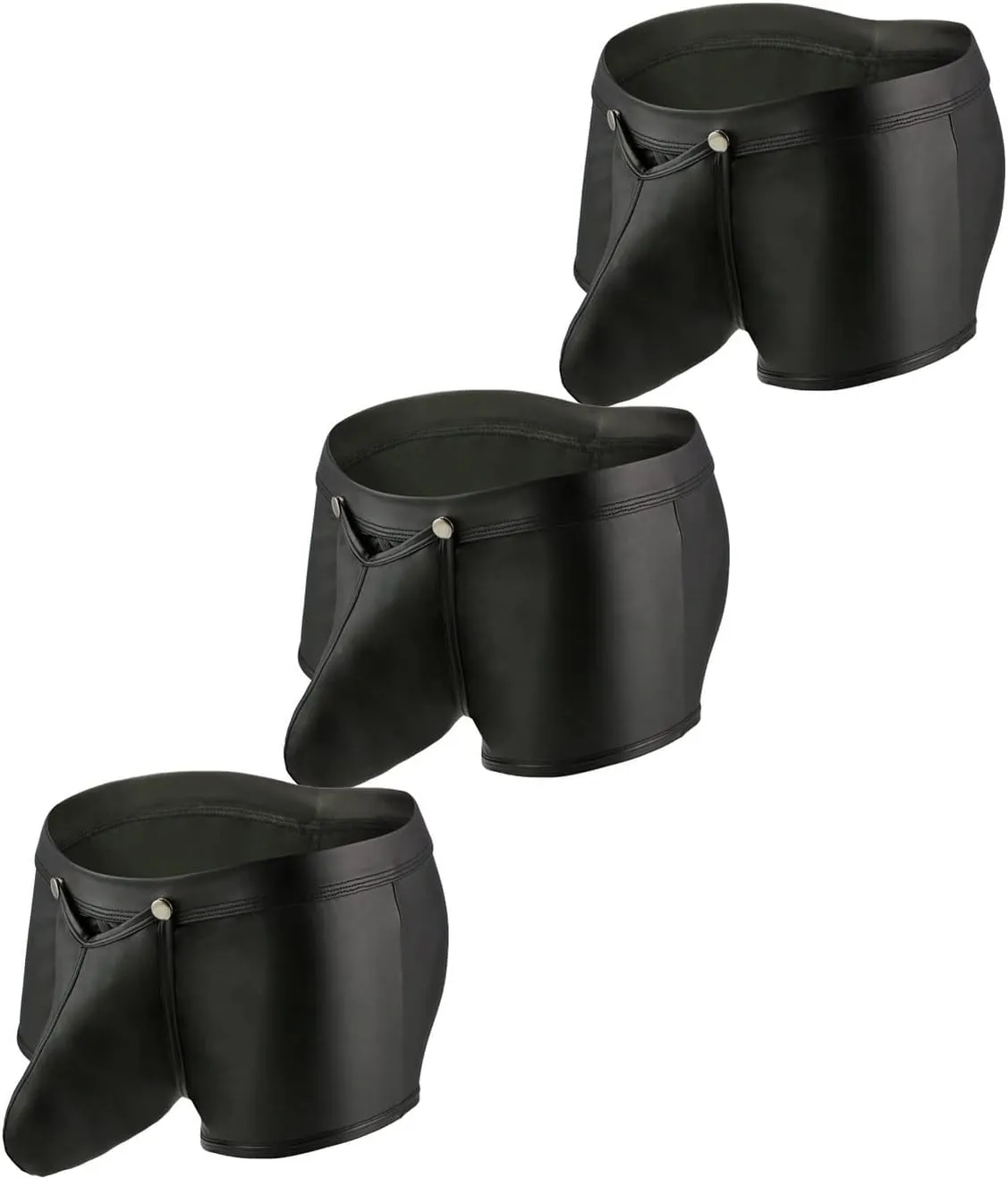 Men's Faux Leather Low Rise Shorts Detachable Briefs