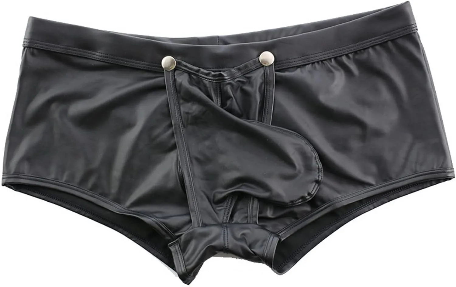 Men's Faux Leather Low Rise Shorts Detachable Briefs