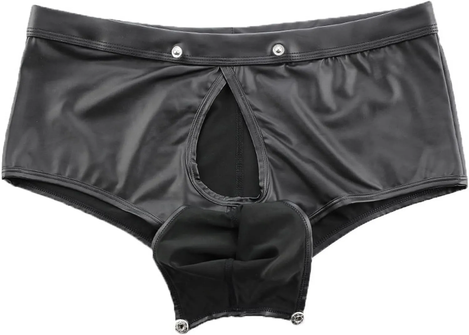 Men's Faux Leather Low Rise Shorts Detachable Briefs