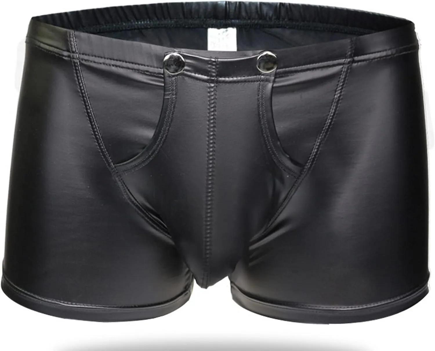 Men's Faux Leather Low Rise Shorts Detachable Briefs