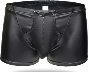 Men's Faux Leather Low Rise Shorts Detachable Briefs