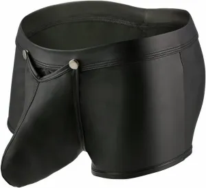 Men's Faux Leather Low Rise Shorts Detachable Briefs
