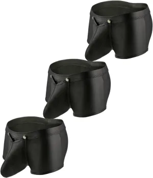 Men's Faux Leather Low Rise Shorts Detachable Briefs