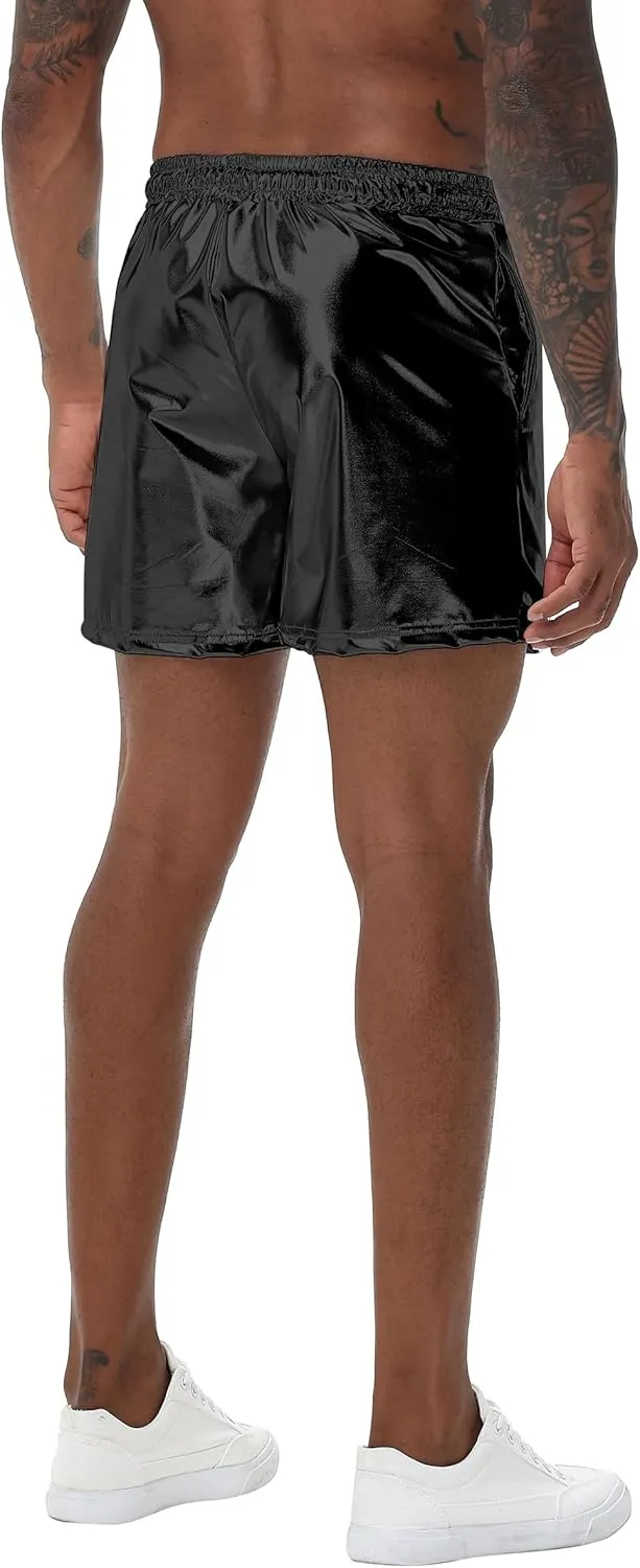 Mens Gold Metallic Shiny Rave Night Club Shorts Comfort Sweatpants Disco Dance Party Elastic Trousers
